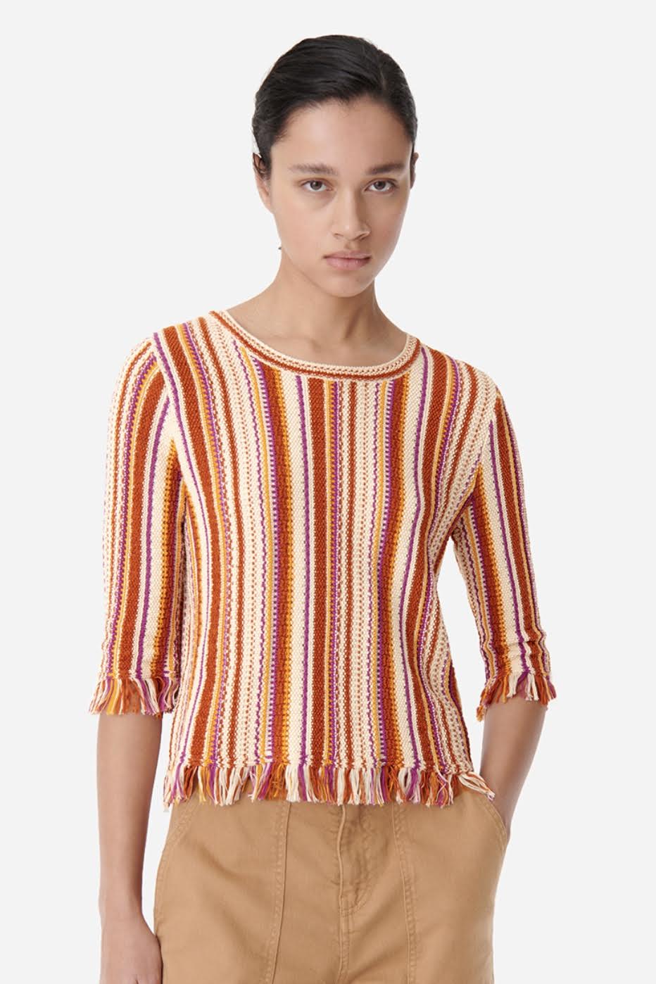 Amira Fringed Terracotta Stripe Top
