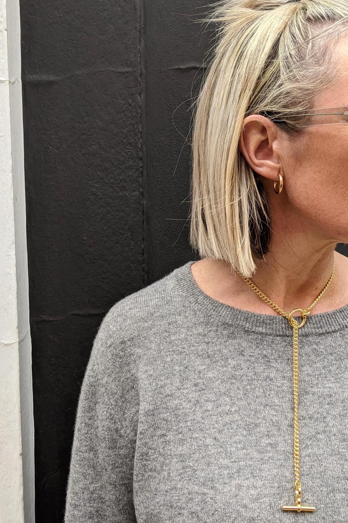 Gold Curb Chain Lariat Necklace