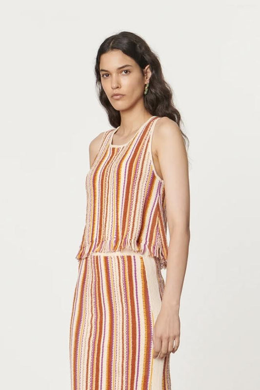 Vanessa Bruno - Criquet Fringed Terracotta Stripe Tank - Image 1