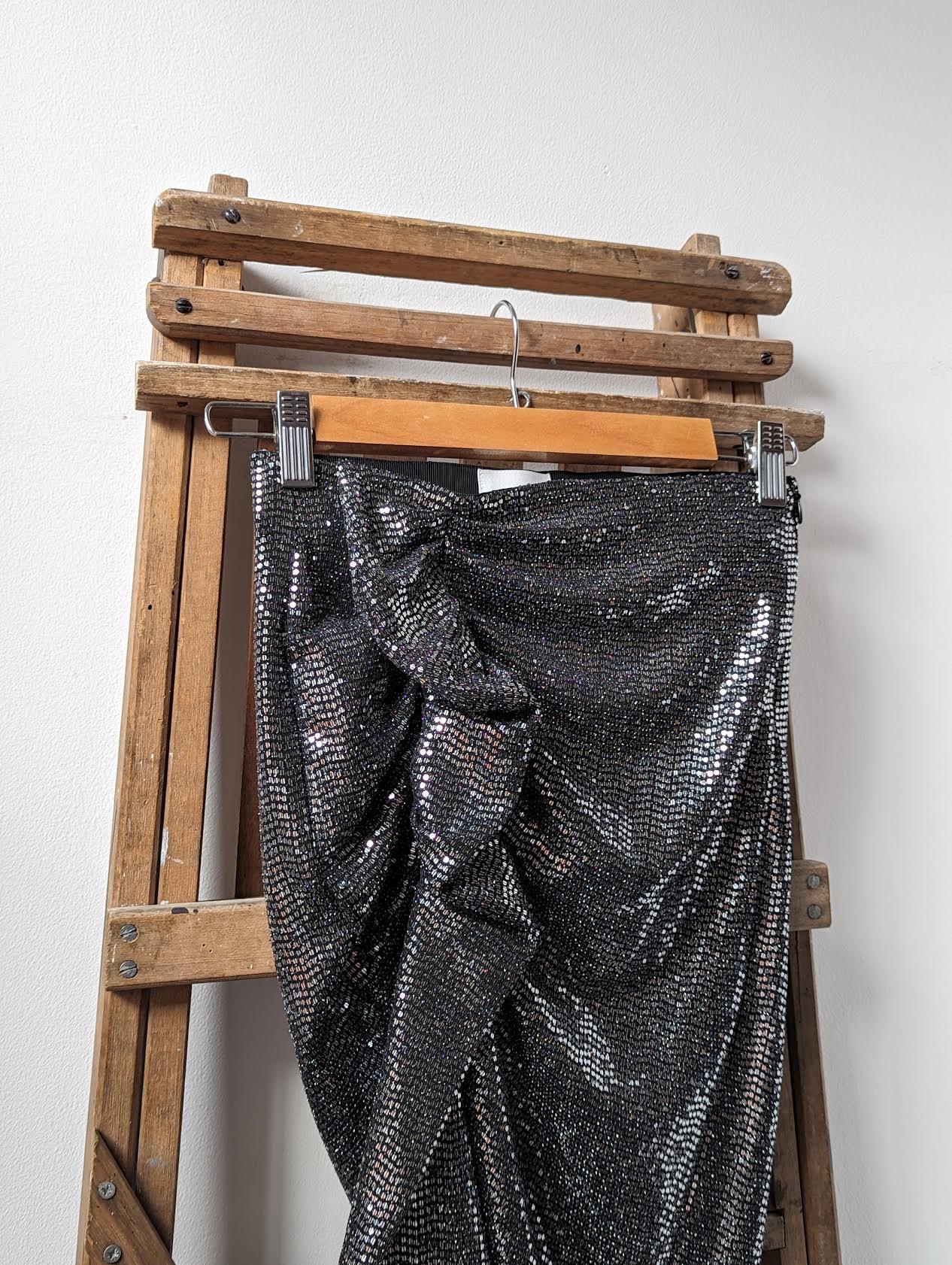 Dolene Silver Sequin Ruffle Skirt
