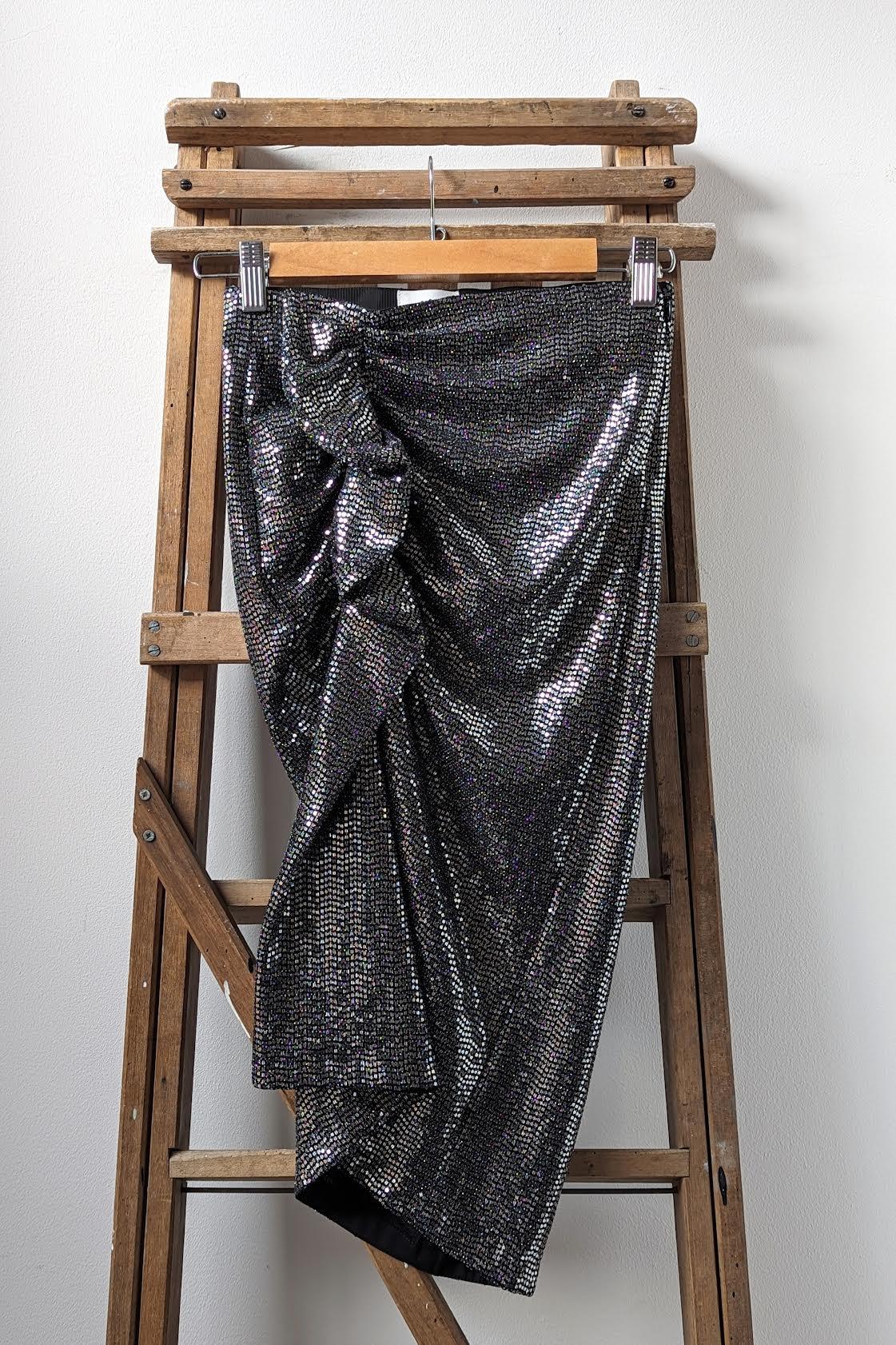 Dolene Silver Sequin Ruffle Skirt