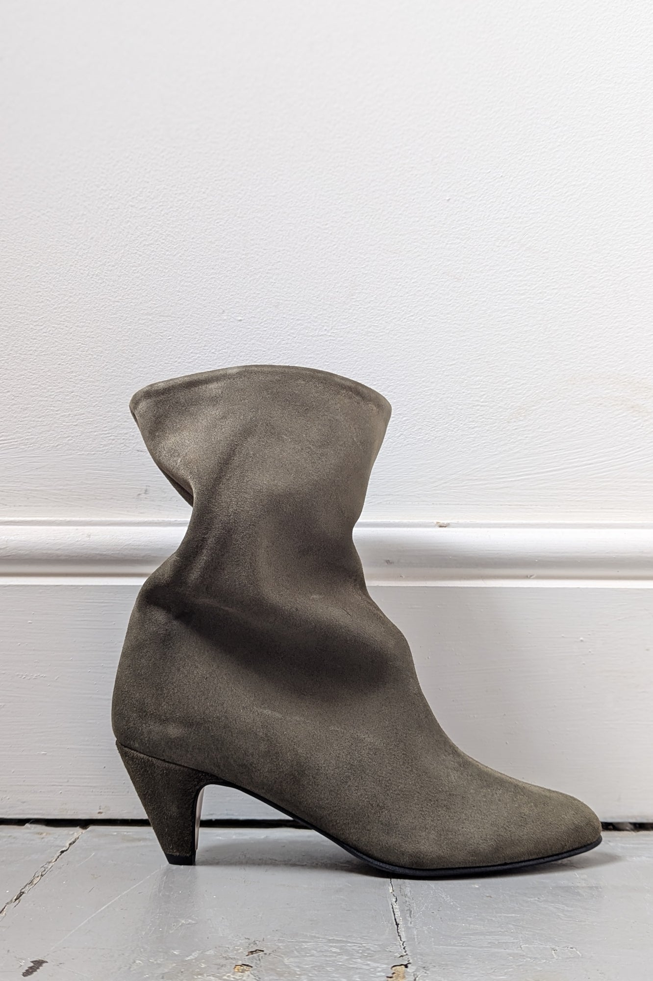 Vully Moss Green Suede Slouchy Ankle Boots