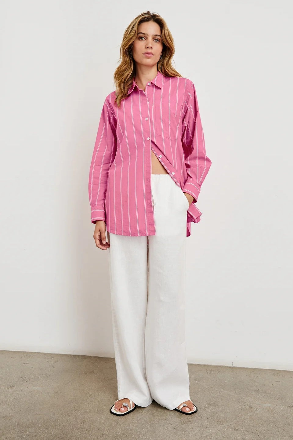 Elsa Shirt Hibiscus White Stripe