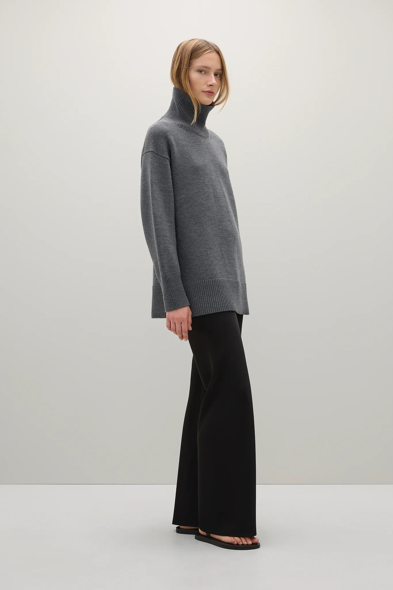Gibson Grey Melange Funnel Knit Jumper