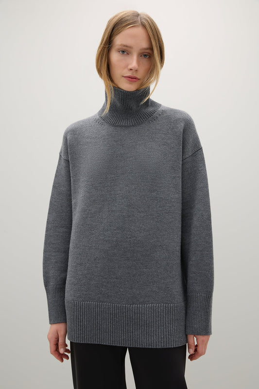 Gibson Grey Melange Funnel Knit Jumper