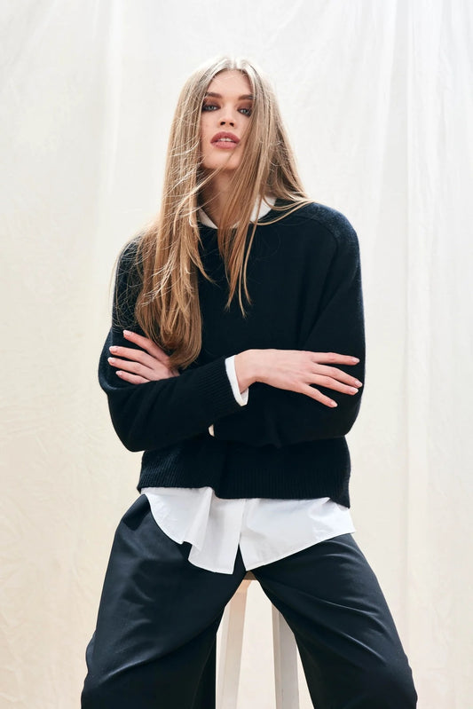 Oversize Black Cashmere Crew Jumper