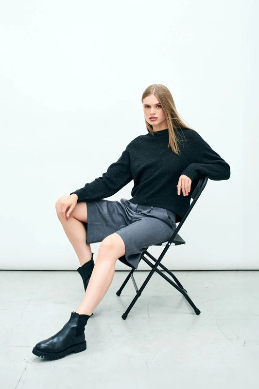 Oversize Charcoal Cashmere Crew Jumper