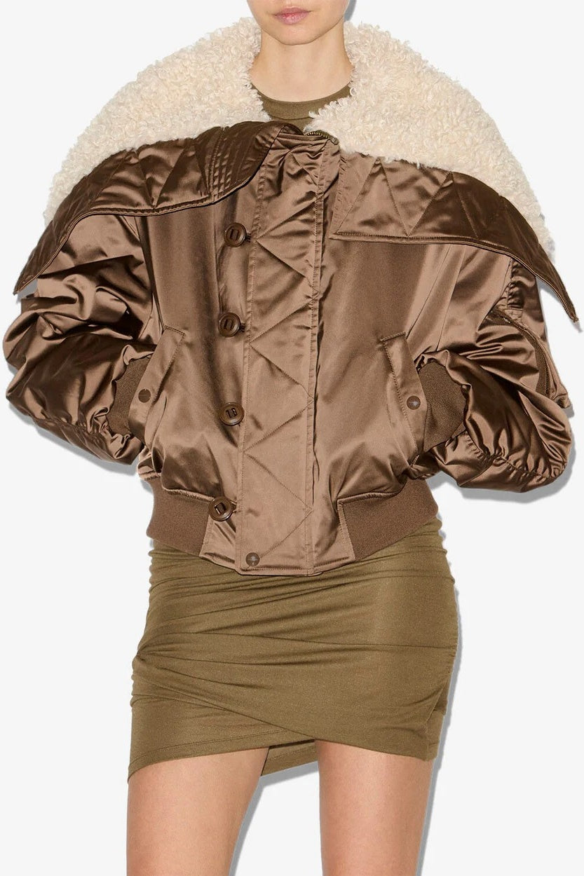 Elisa Short Quilted Khaki Satin Coat
