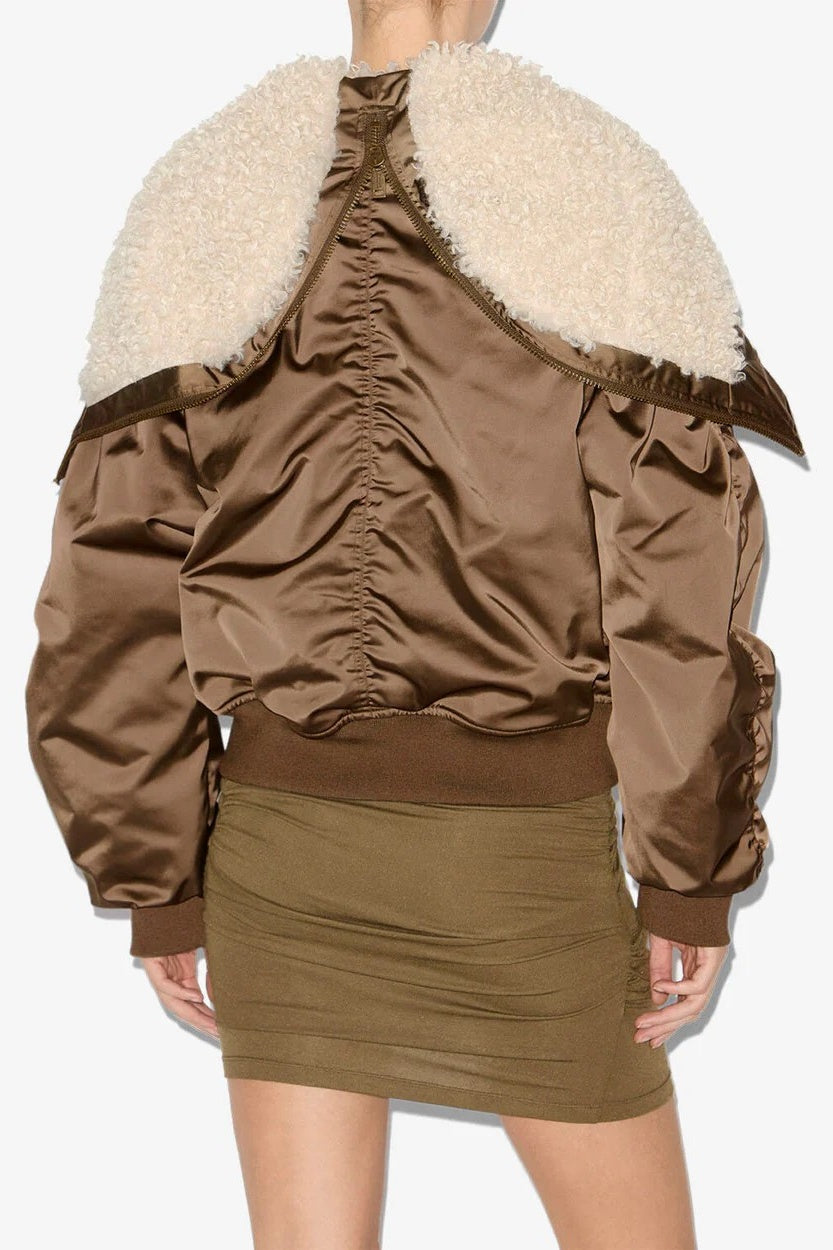 Elisa Short Quilted Khaki Satin Coat