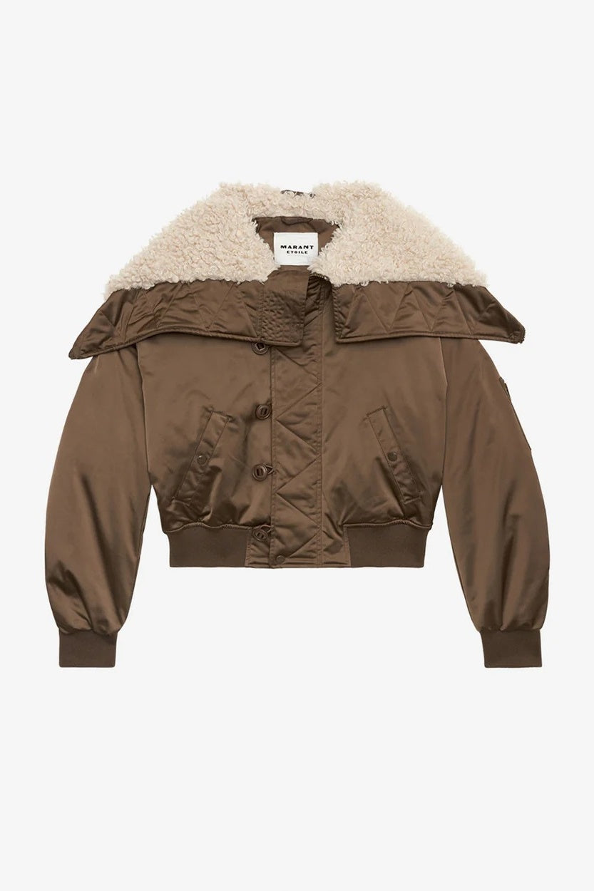 Elisa Short Quilted Khaki Satin Coat