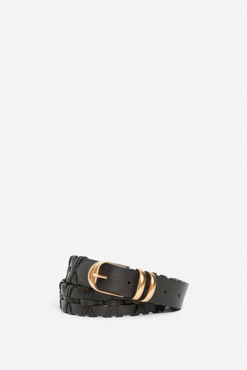 Black Braided Leather Belt 30mm