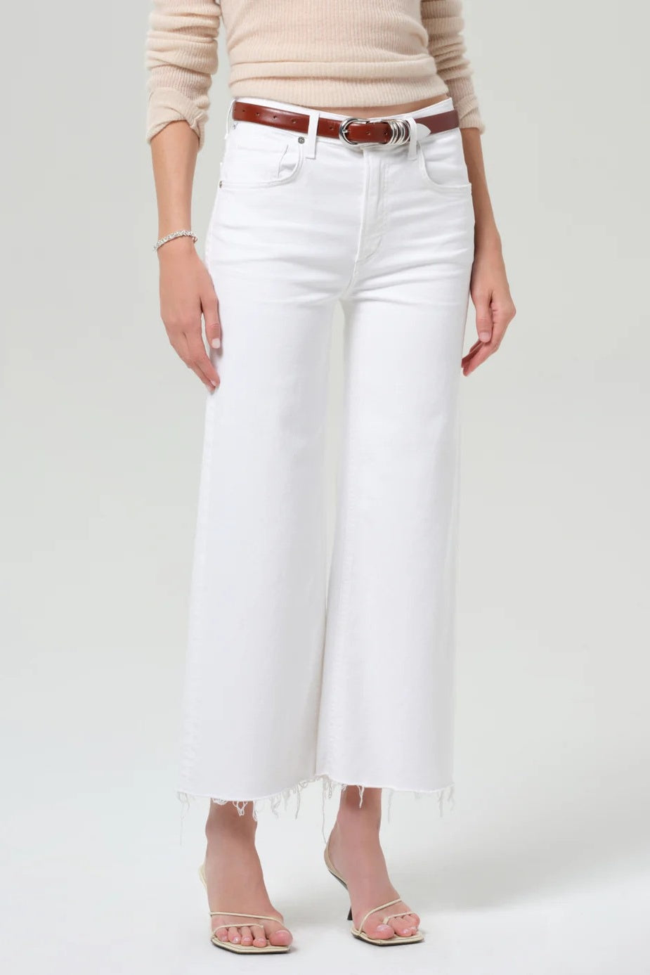 Lyra Wide Leg Raw Hem White Jeans