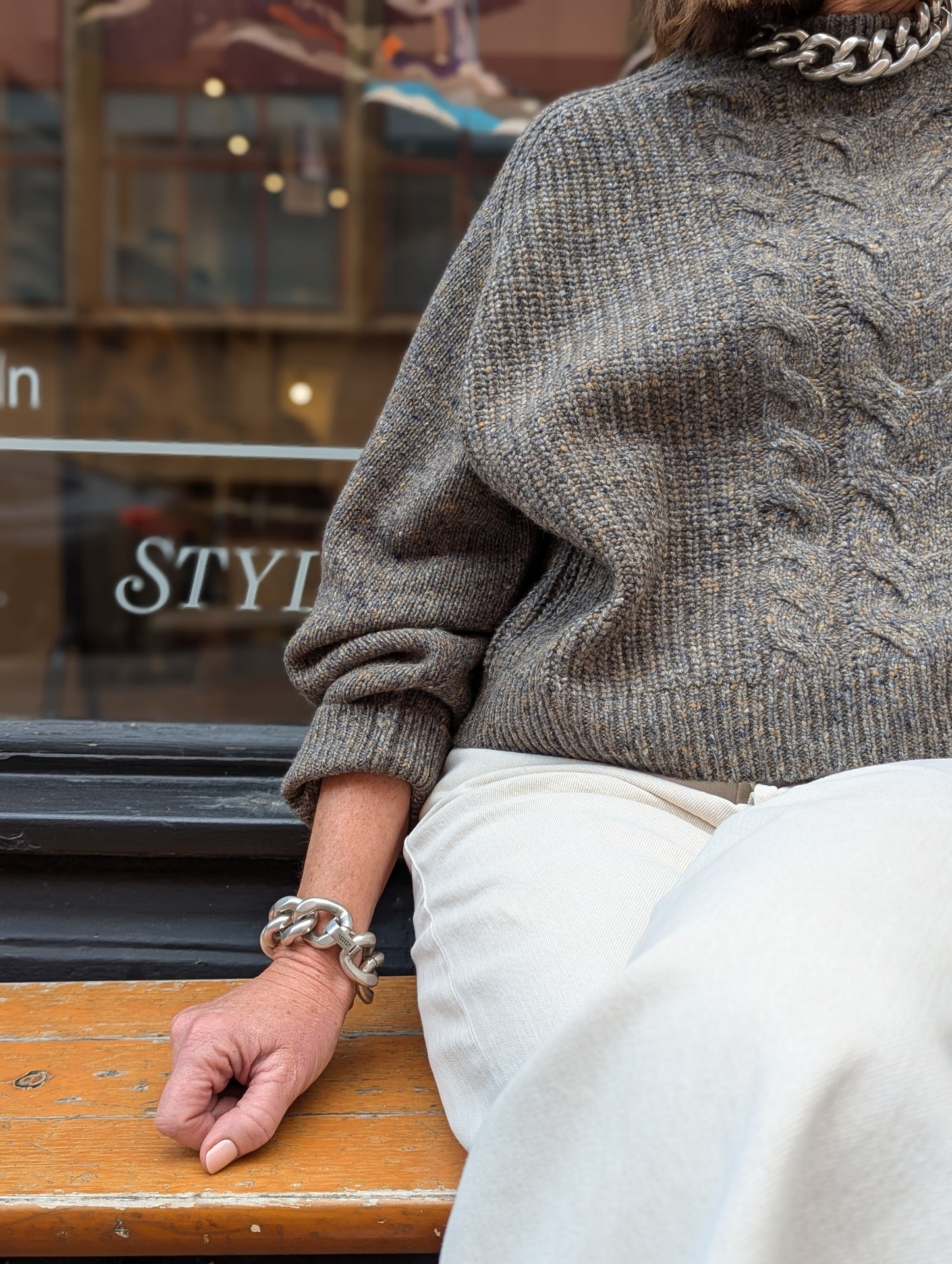 Delora Taupe Cable Knit Jumper