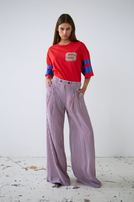 Red Check Wide-Leg Trousers