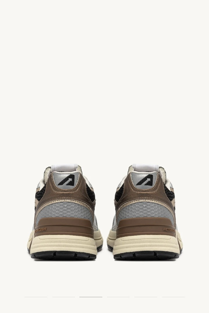 Hyperway Sneakers in Black and Silver Laminated Leather and Mesh