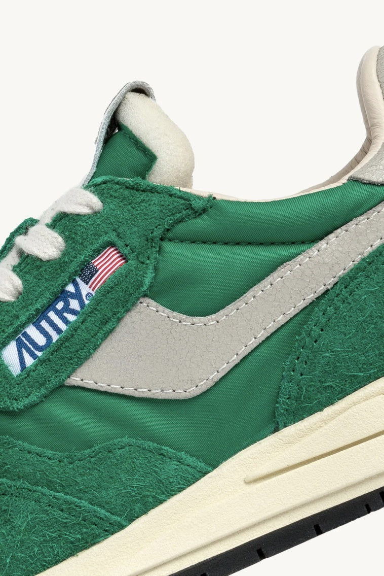 Reelwind Low Sneaker in Green Nylon and Suede