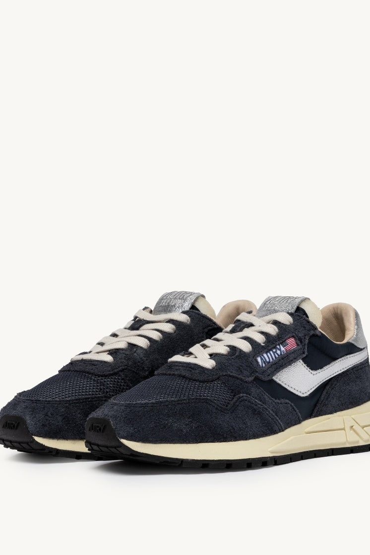 Reelwind Low Sneakers in Space and Silver Nylon Suede and Leather