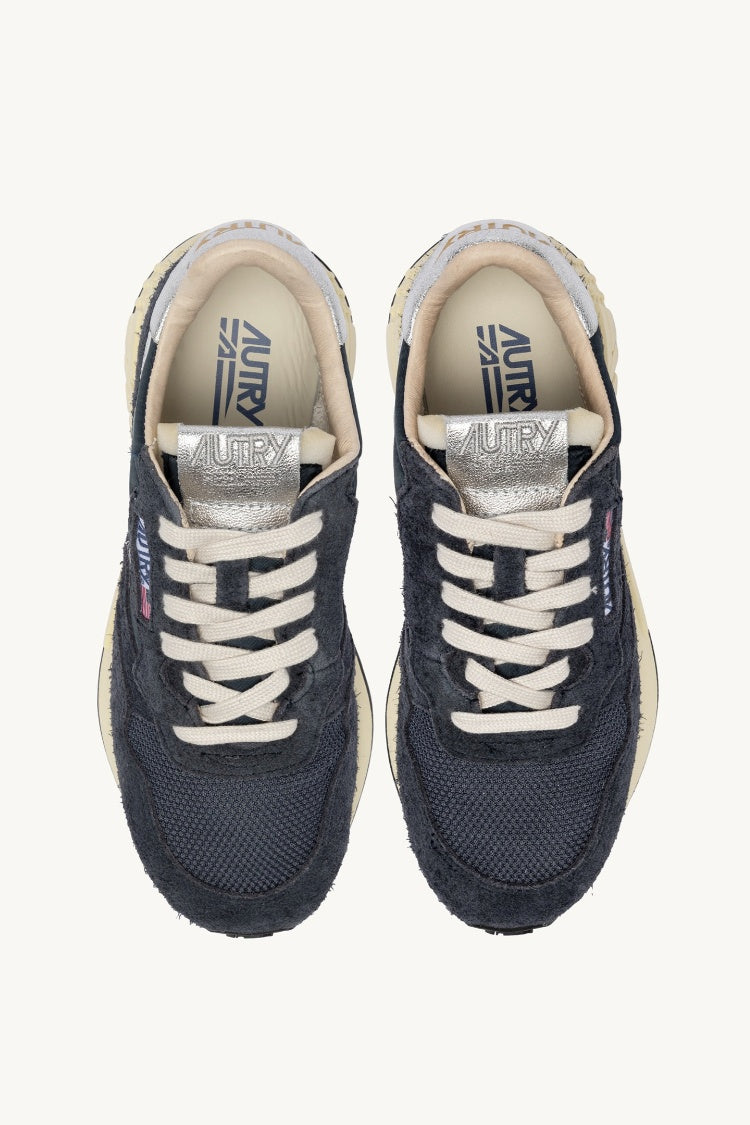 Reelwind Low Sneakers in Space and Silver Nylon Suede and Leather