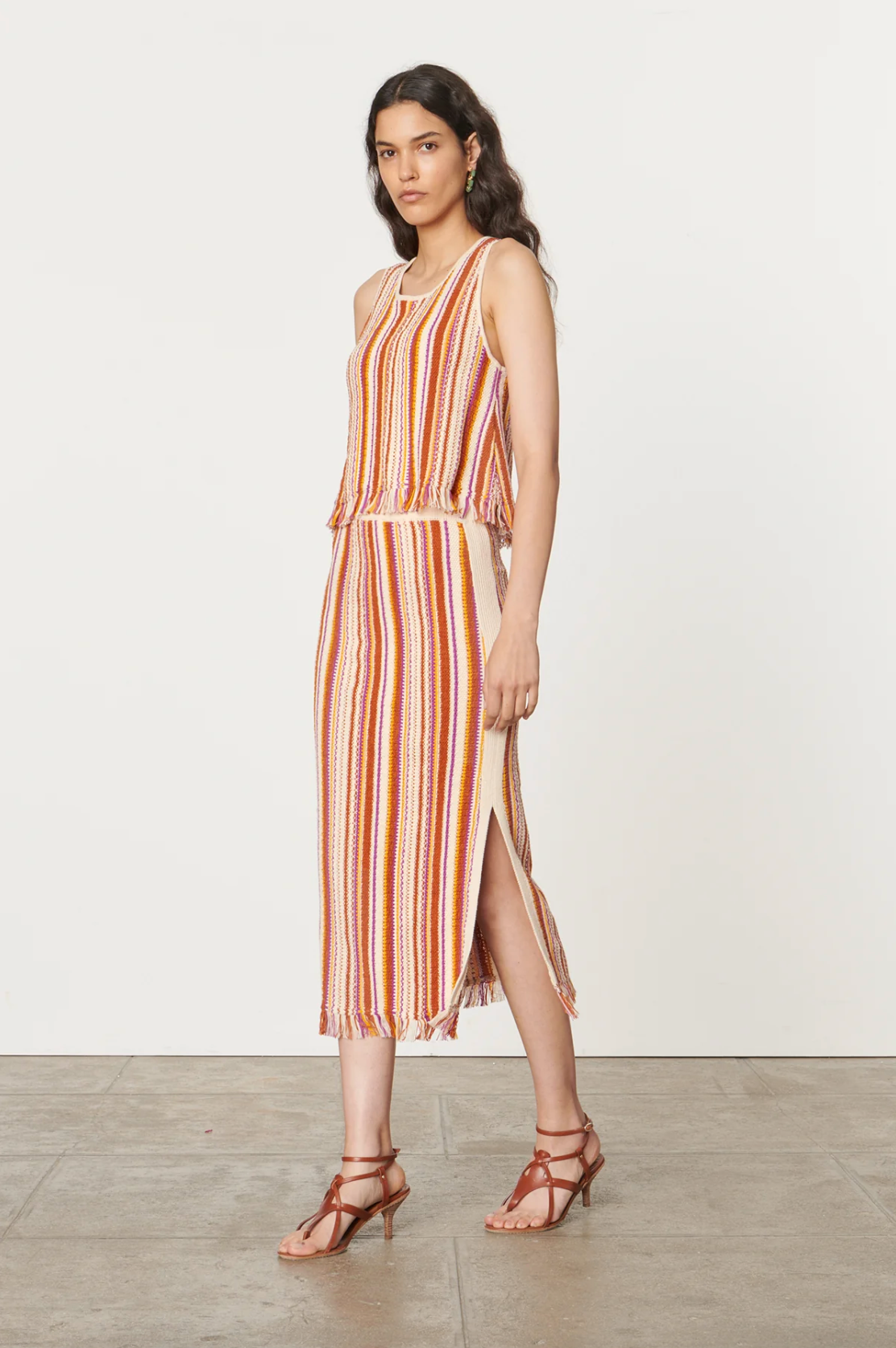 Vanessa Bruno - Criquet Fringed Terracotta Stripe Tank - Image 4