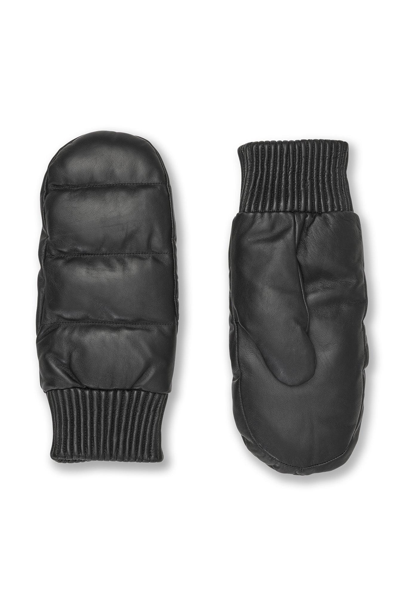 Samsoe Samsoe - Avery Padded Black Leather Mittens - 32 The Guild