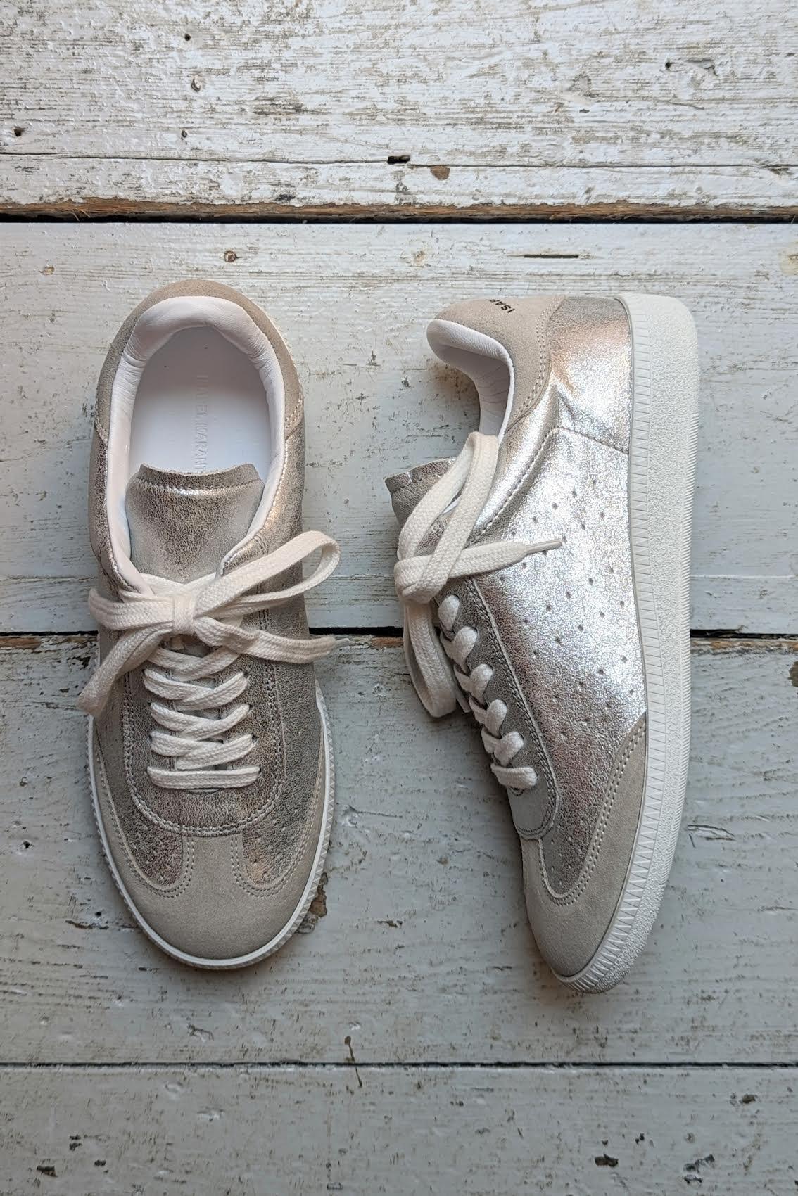 Silver lace up store sneakers