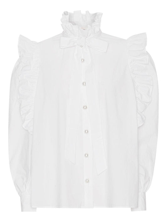 custommade - Denja High-Collar White Ruffle Shirt - 32 The Guild
