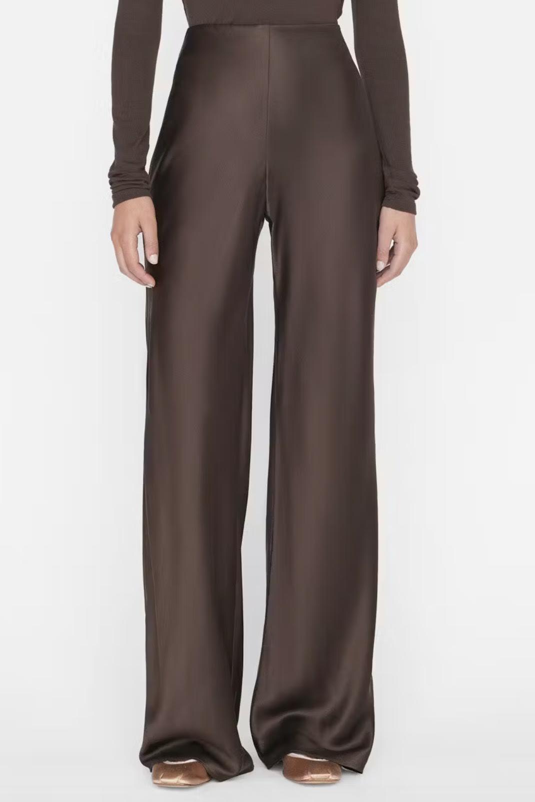 frame - Espresso Wide-Leg Pull-On Silk Trousers - 32 The Guild