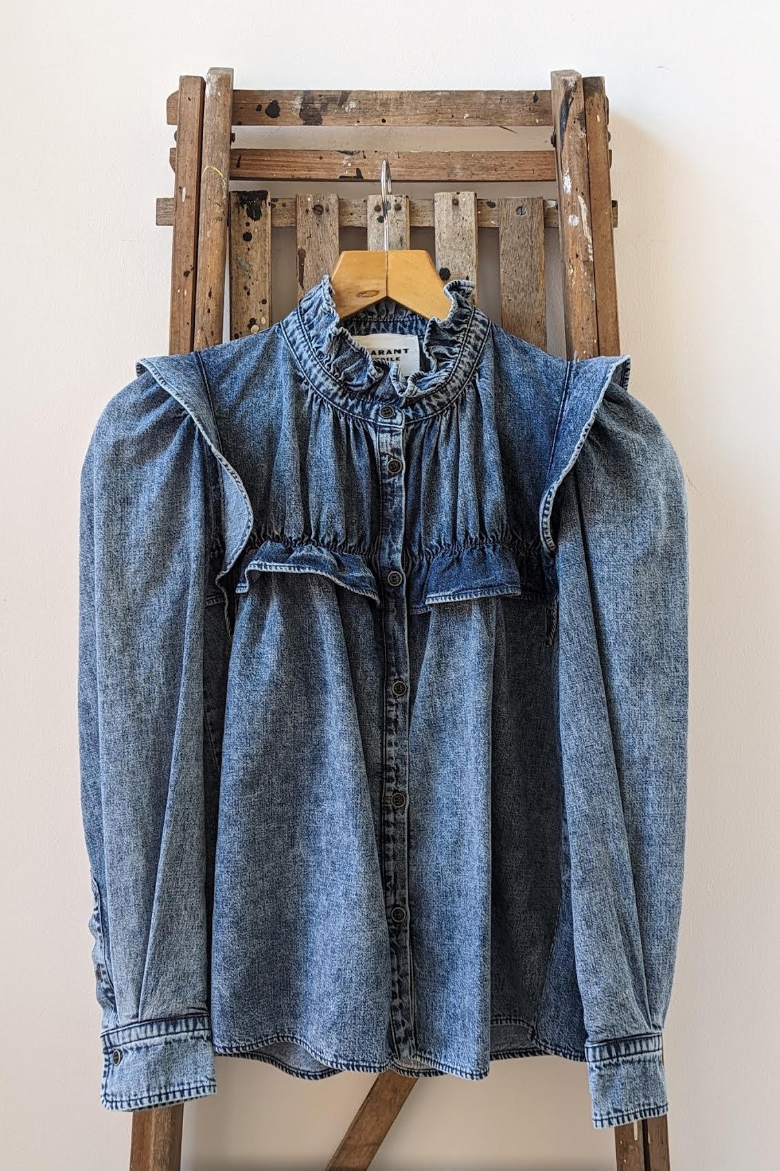 Marant Etoile - Idety Blue Ruffle Chambray Shirt - 32 The Guild