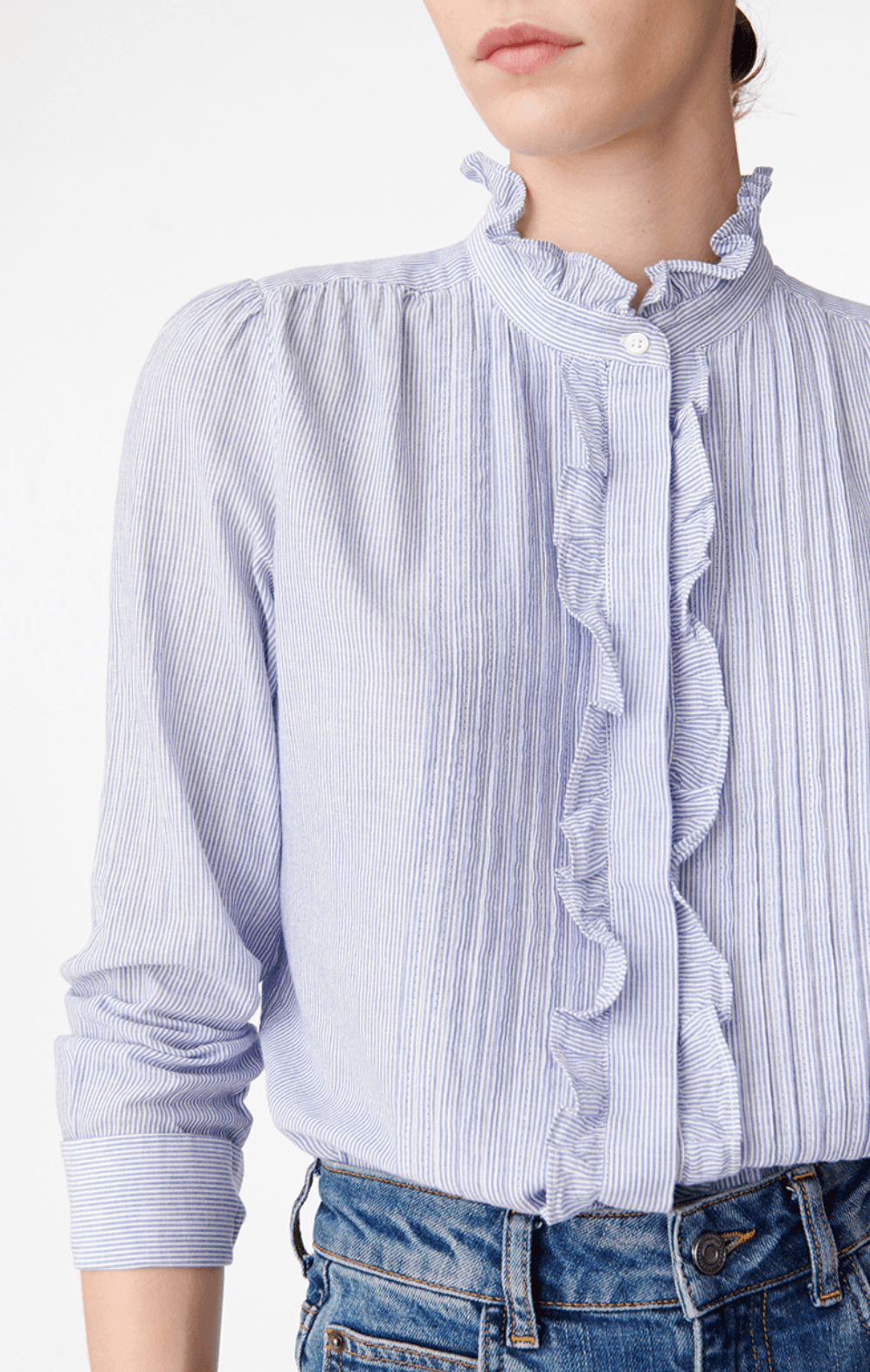 Vanessa Bruno - Nicolas White & Blue Frill Blouse - 32 The Guild