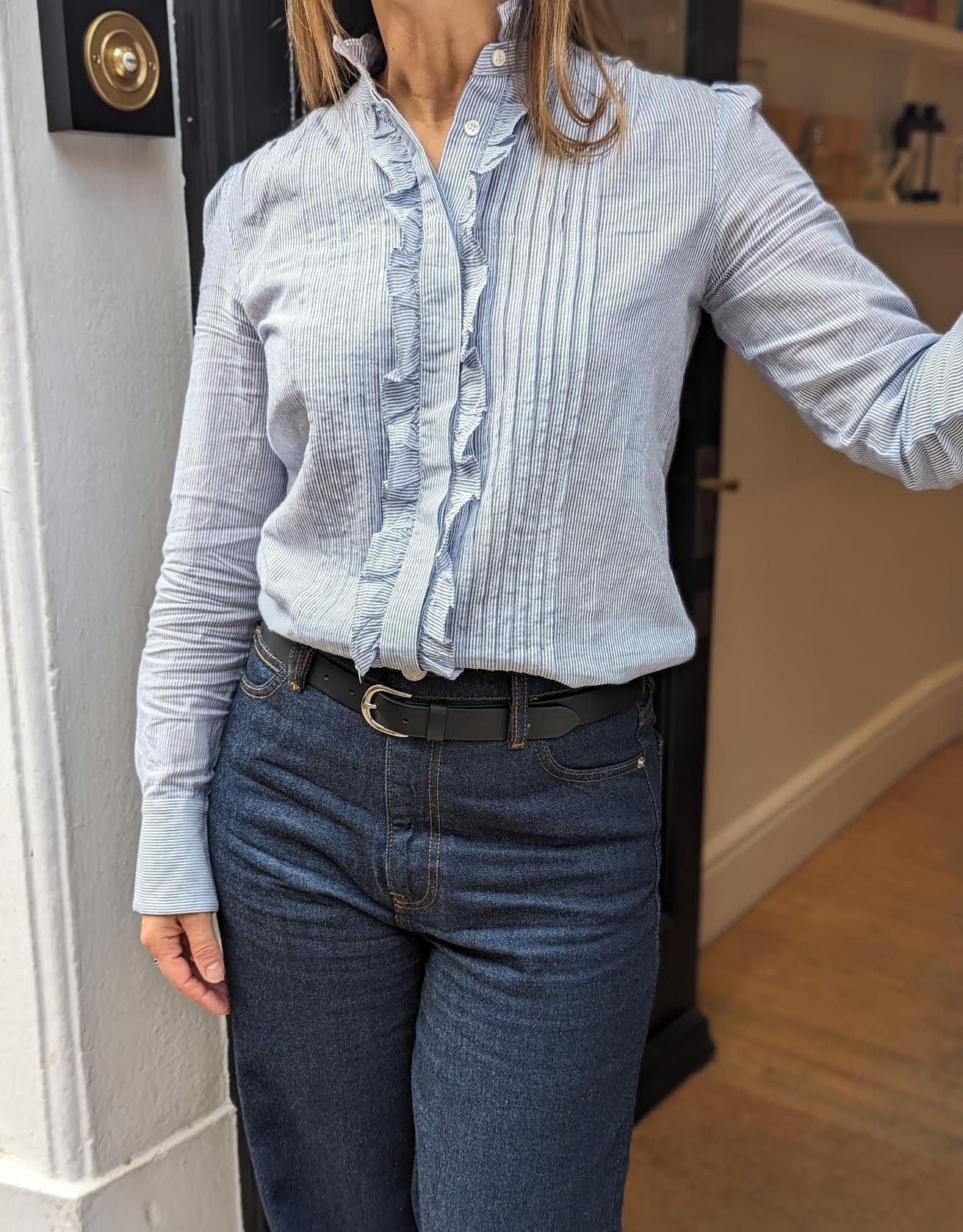 Vanessa Bruno - Nicolas White & Blue Frill Blouse - 32 The Guild