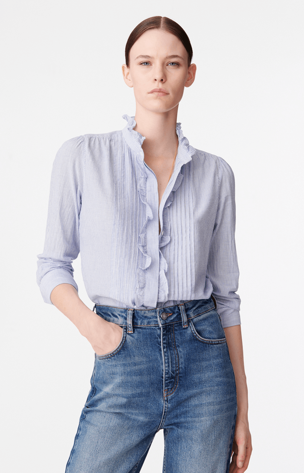 Vanessa Bruno - Nicolas White & Blue Frill Blouse - 32 The Guild