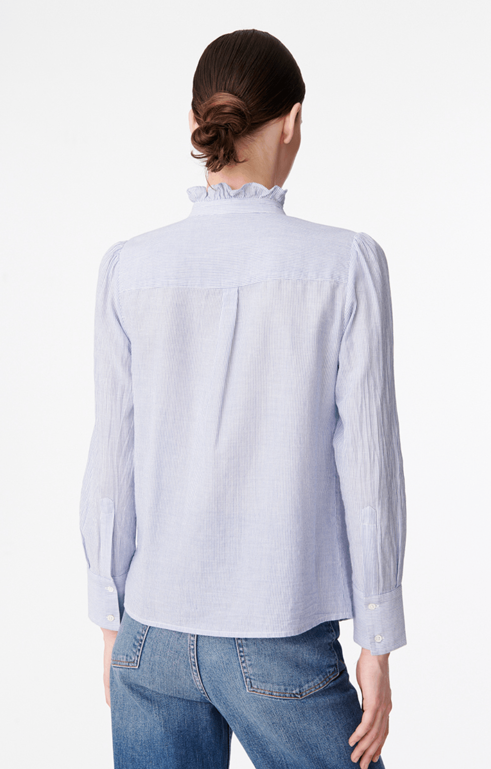 Vanessa Bruno - Nicolas White & Blue Frill Blouse - 32 The Guild
