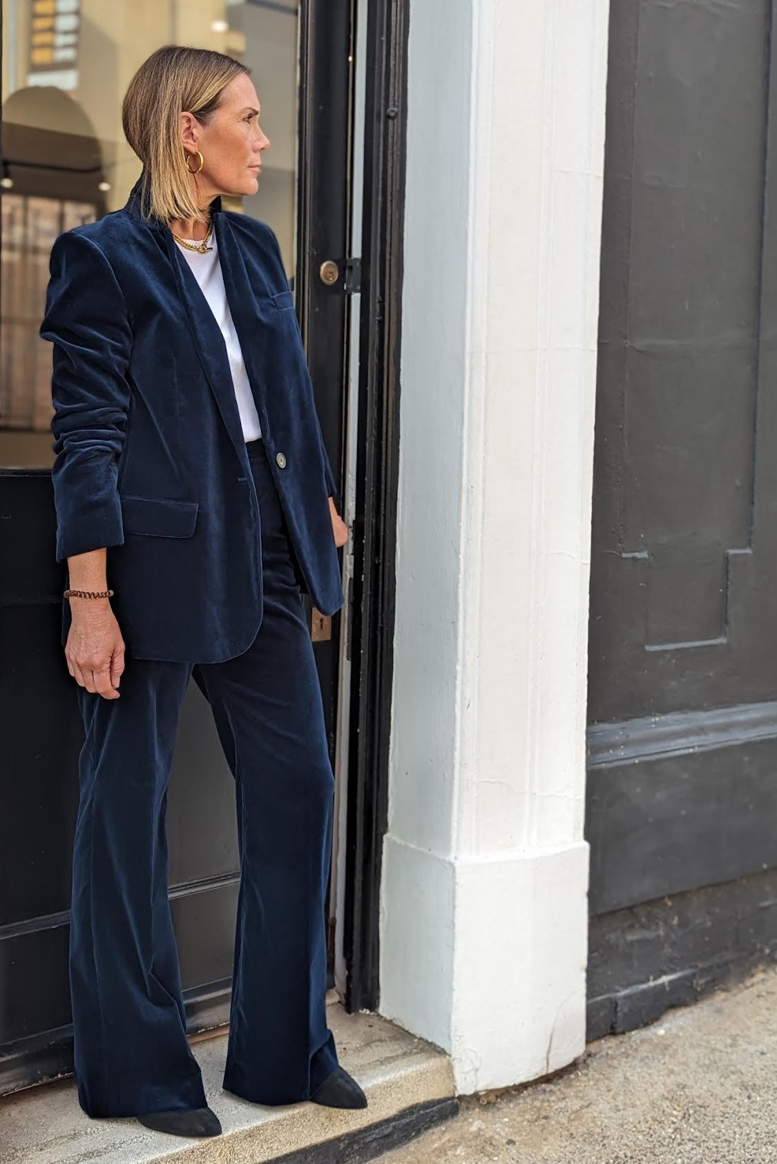 Vanessa Bruno - Petrol Blue Jacket & Trouser Velvet Suit - 32 The Guild