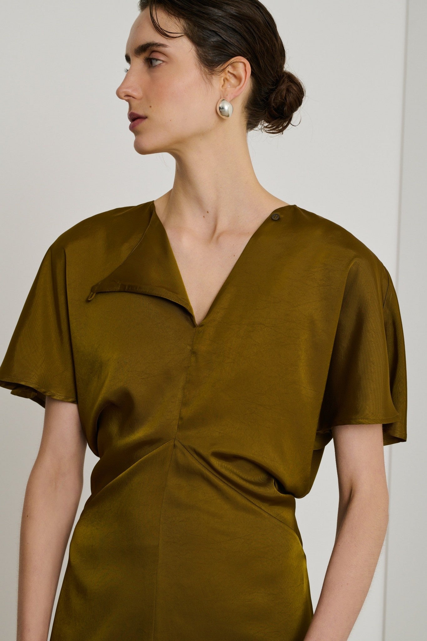 Ella Draped Dress in Fluid Bronze Twill