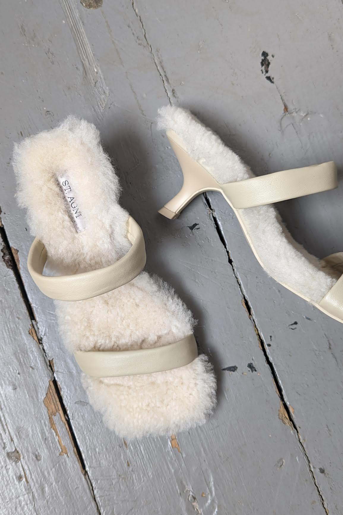 Double strap fur cheap sandals