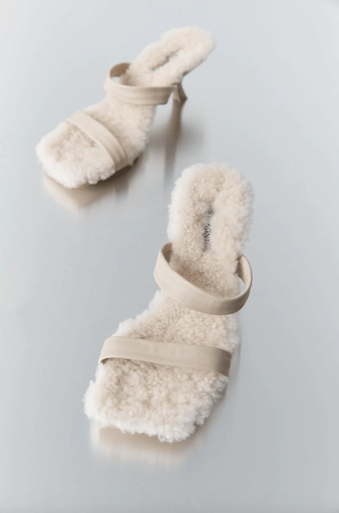 St. Agni - Shearling Double-Strap Ecru Sandals - 32 The Guild