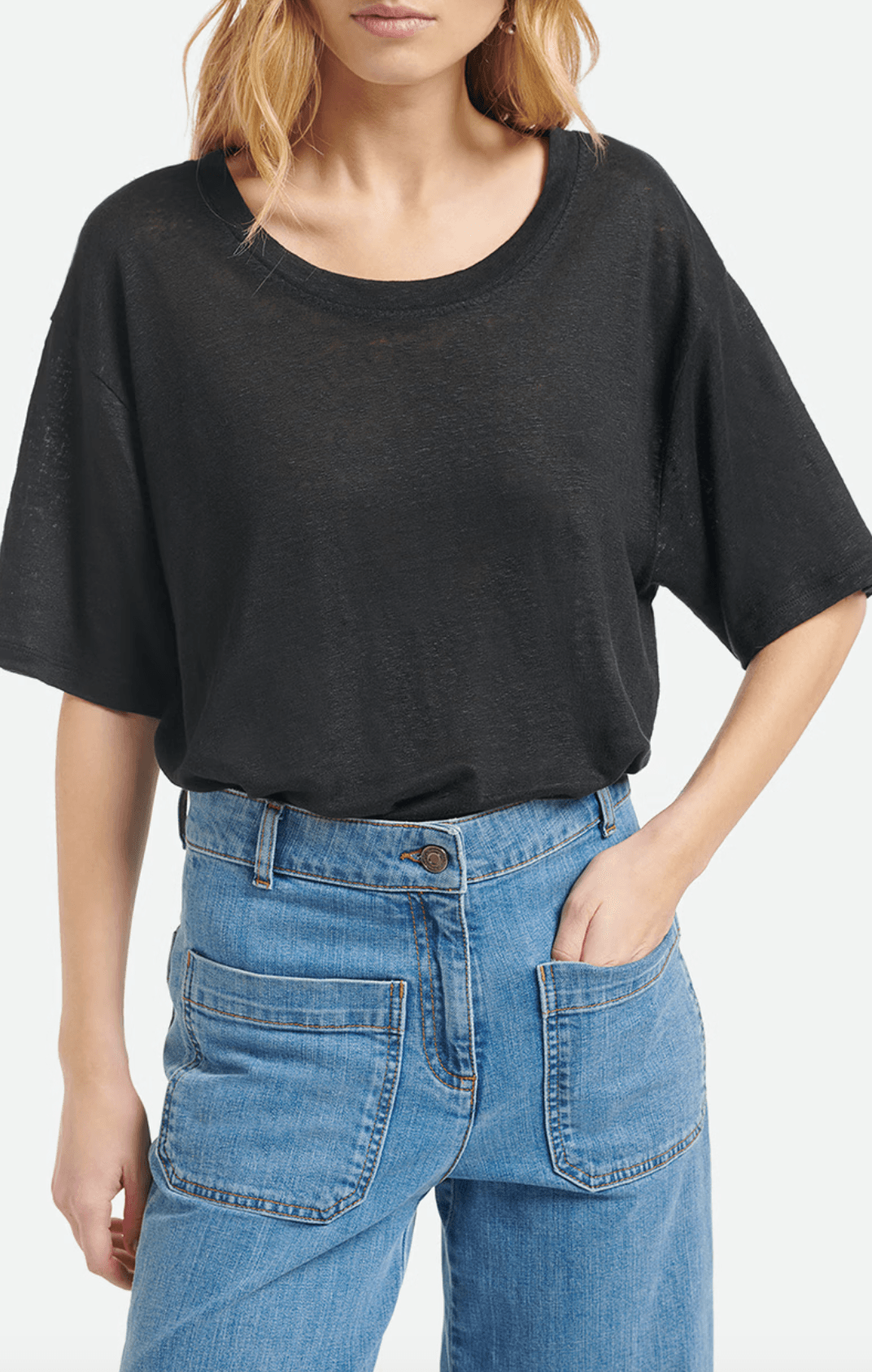 Vanessa Bruno - Tasna Black Linen Oversized T-Shirt - 32 The Guild