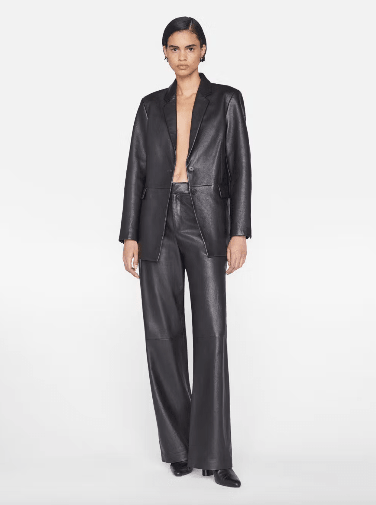frame - The Oversized Noir Leather Blazer - 32 The Guild