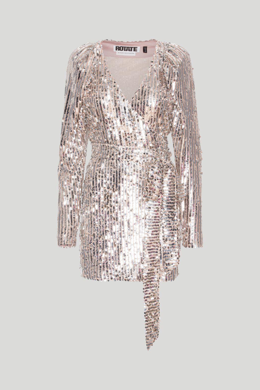 Rotate Remain - Bridget Silver Sequin Wrap Dress - 32 The Guild