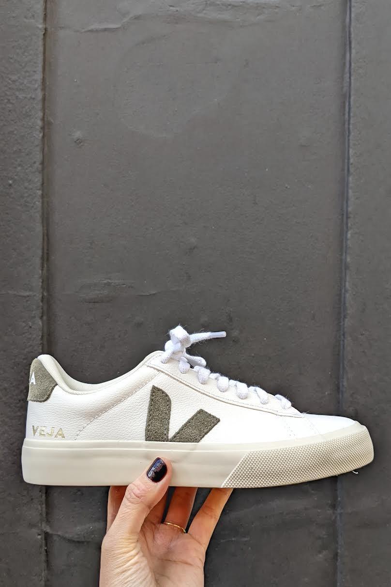 Veja - Campo White & Khaki Leather Sneakers - 32 The Guild