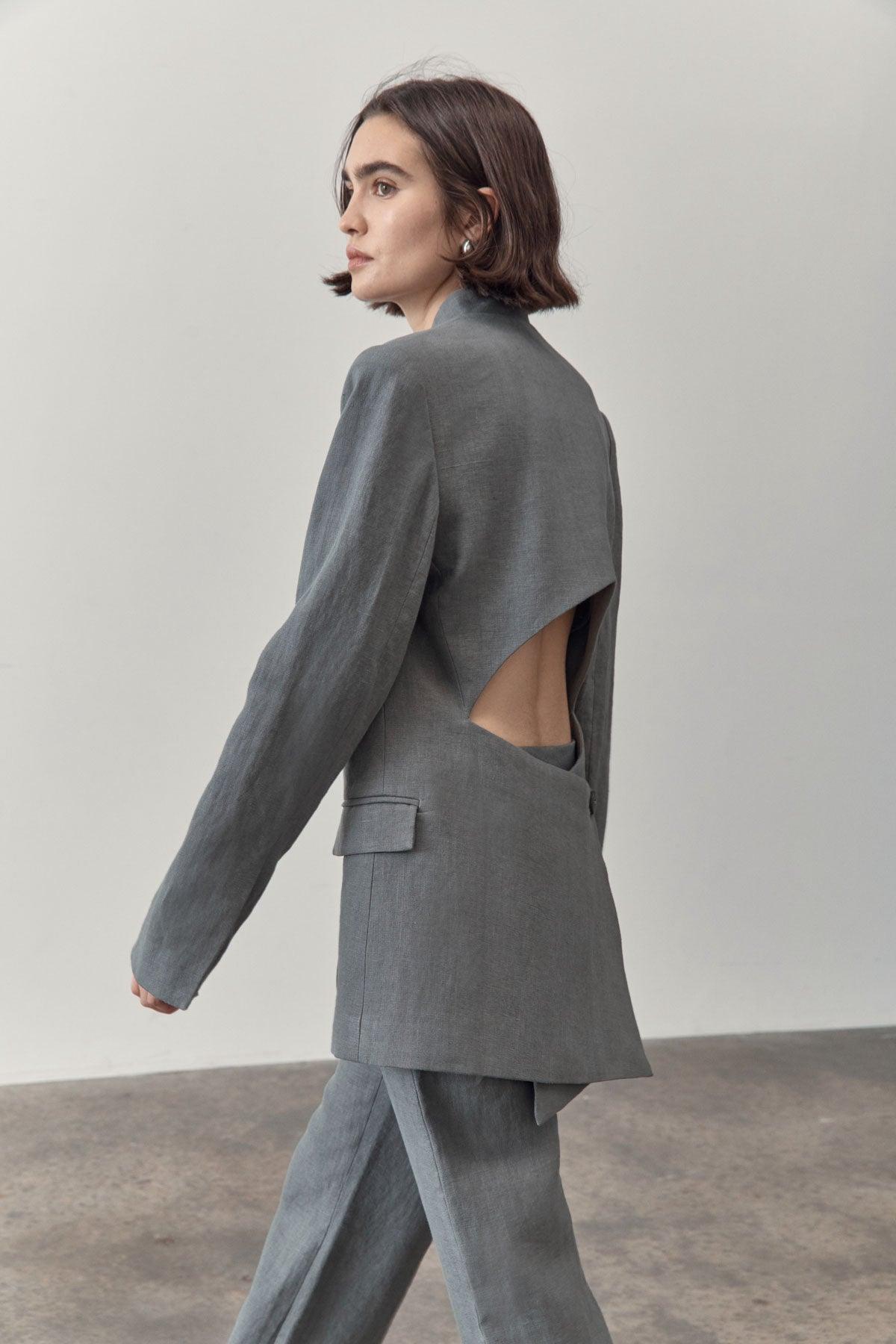 St. Agni - Caster Grey Linen Cut-Out Blazer - 32 The Guild