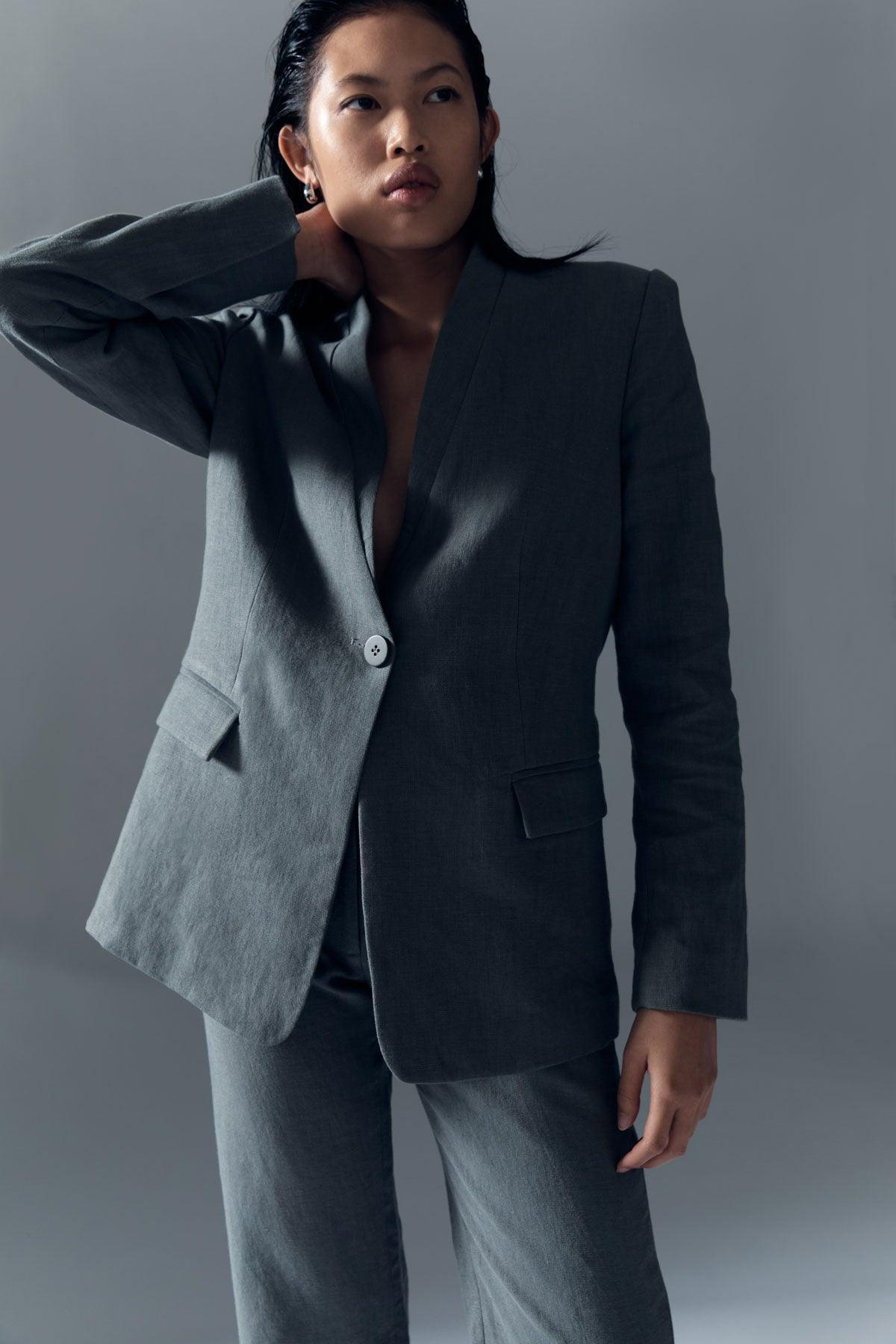 St. Agni - Caster Grey Linen Cut-Out Blazer - 32 The Guild