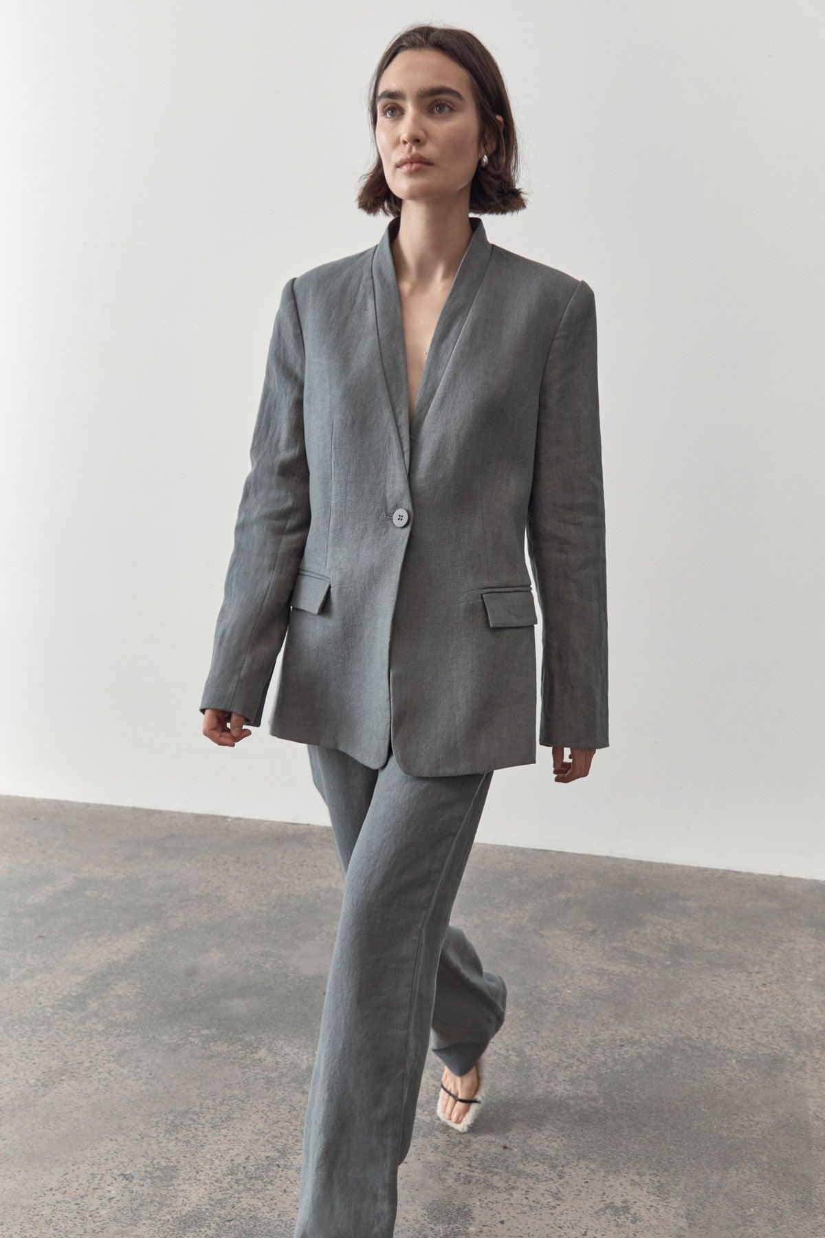 St. Agni - Caster Grey Linen Cut-Out Blazer - 32 The Guild
