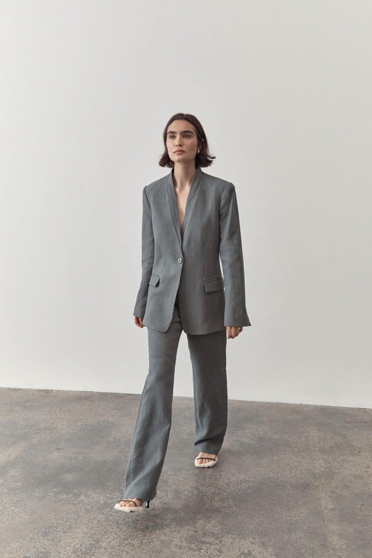St. Agni - Caster Grey Linen Cut-Out Blazer - 32 The Guild