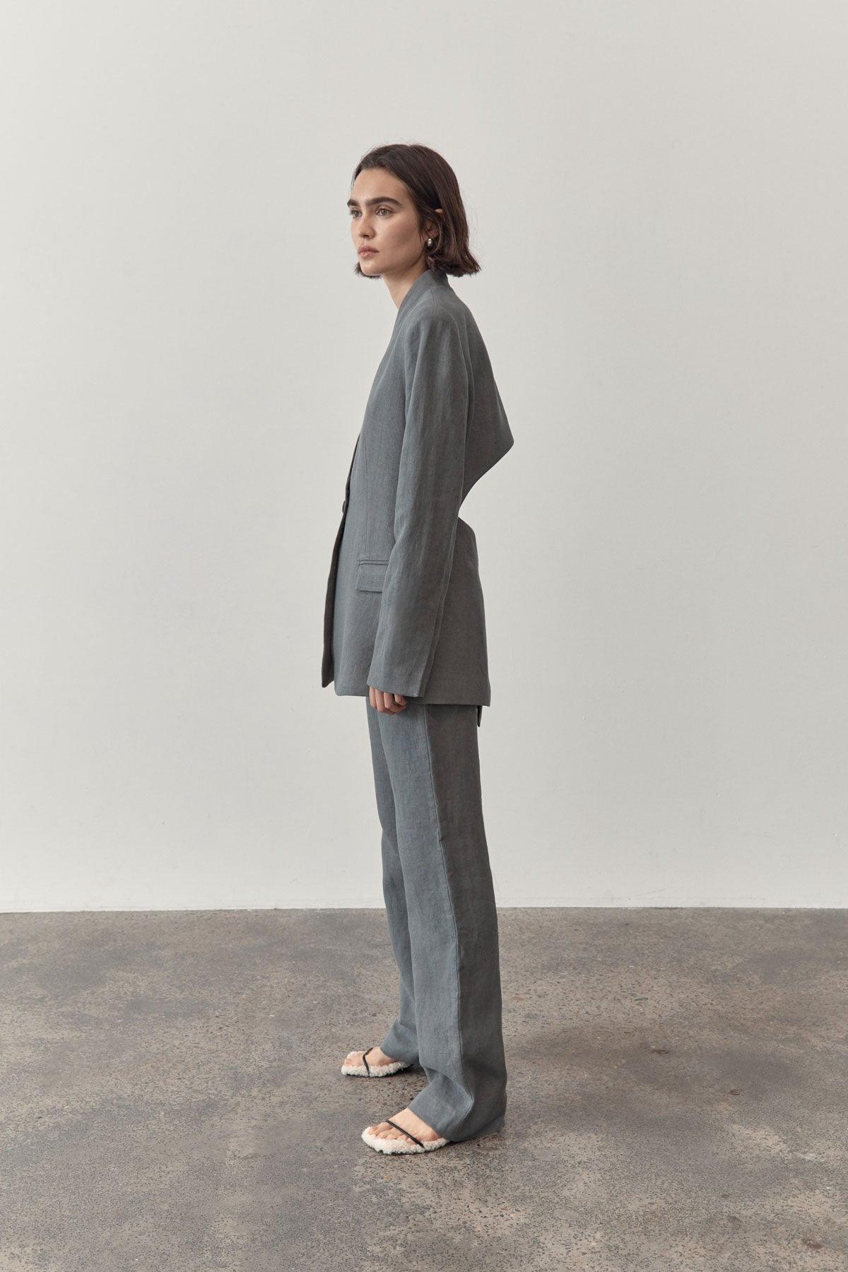 St. Agni - Caster Grey Linen Cut-Out Blazer - 32 The Guild