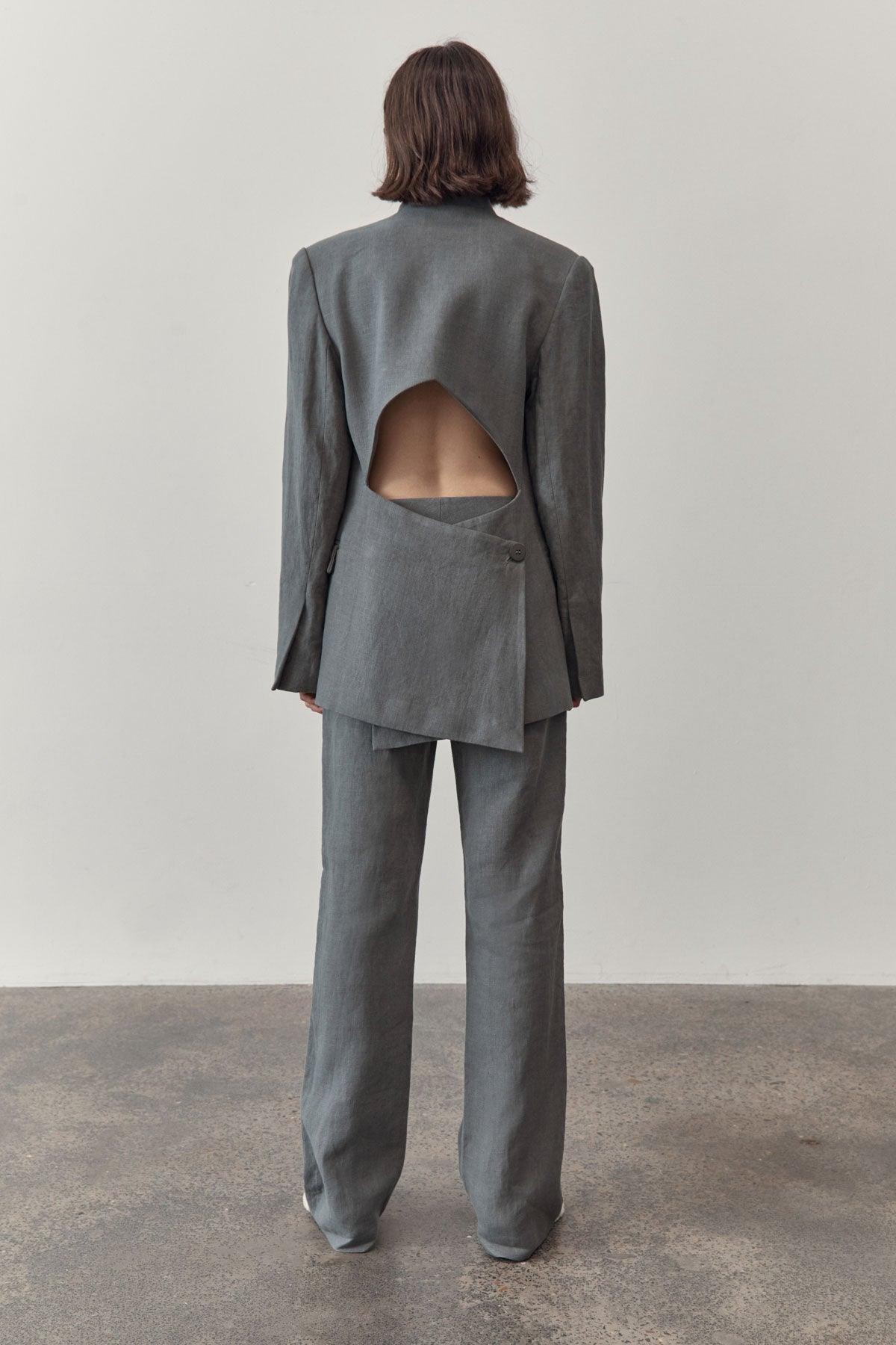 St. Agni - Caster Grey Linen Cut-Out Blazer - 32 The Guild