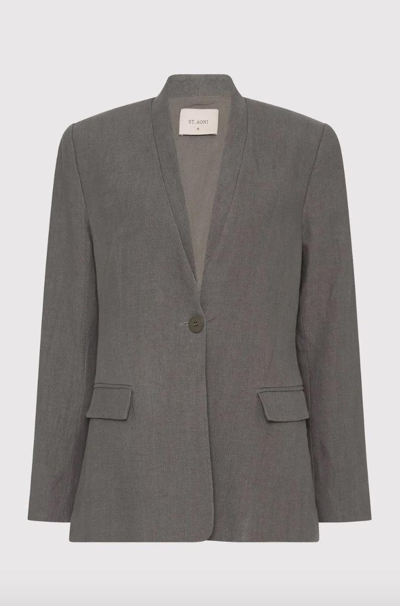 St. Agni - Caster Grey Linen Cut-Out Blazer - 32 The Guild