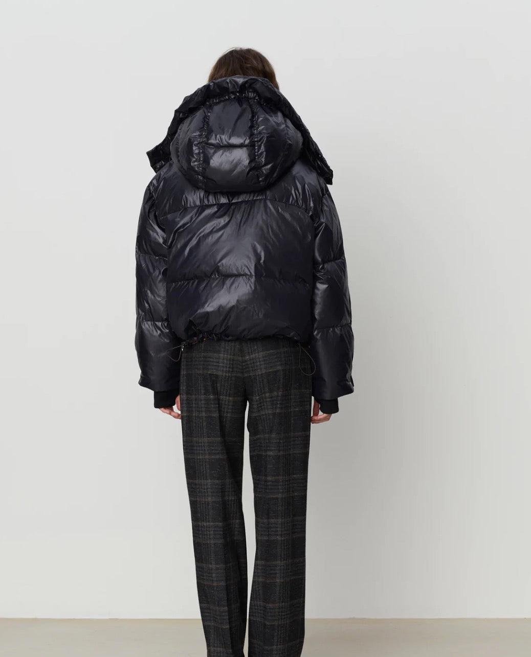 DAY BIRGER - Emmet Black Vinyl Cropped Puffer Jacket - 32 The Guild