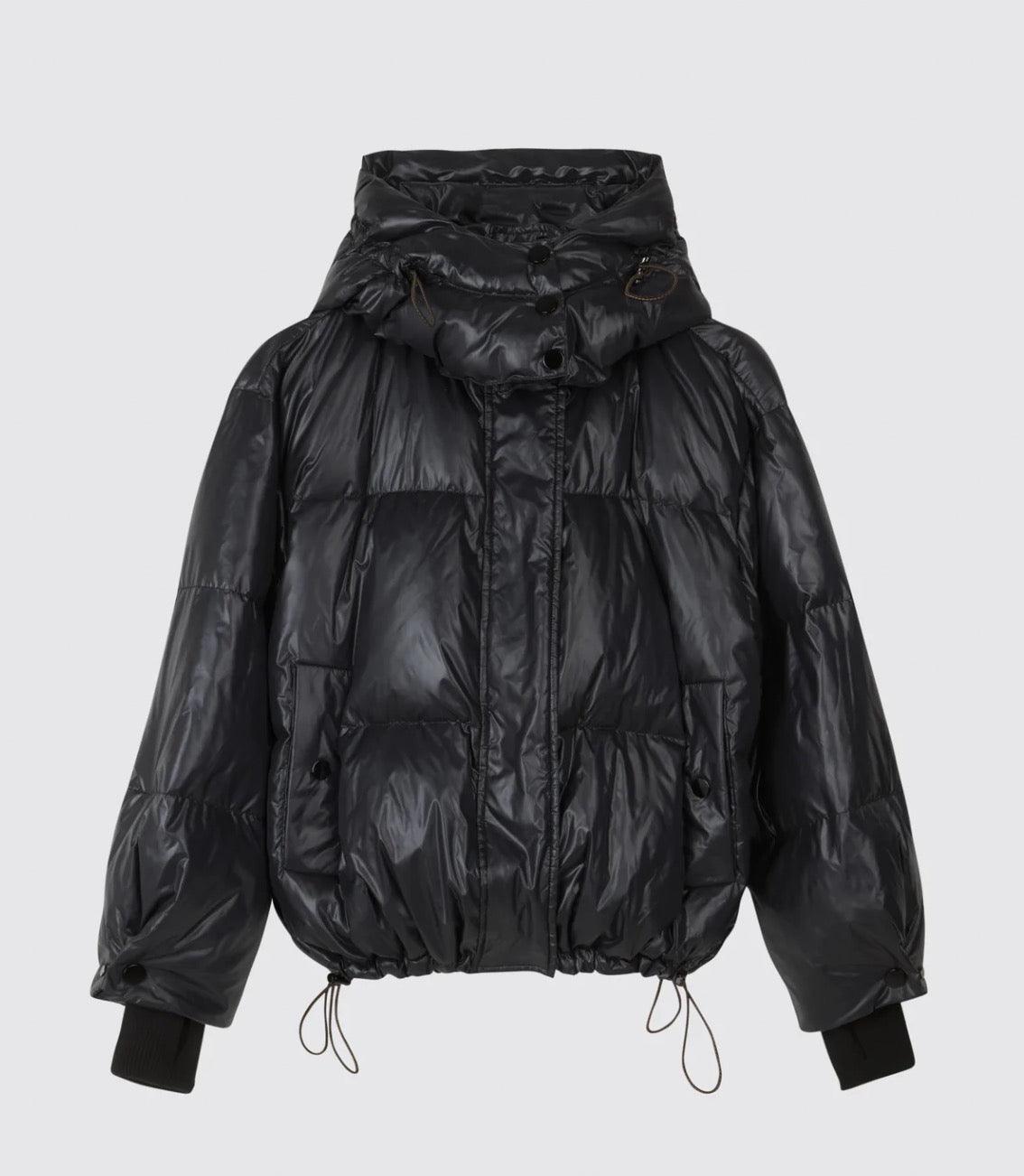 DAY BIRGER - Emmet Black Vinyl Cropped Puffer Jacket - 32 The Guild