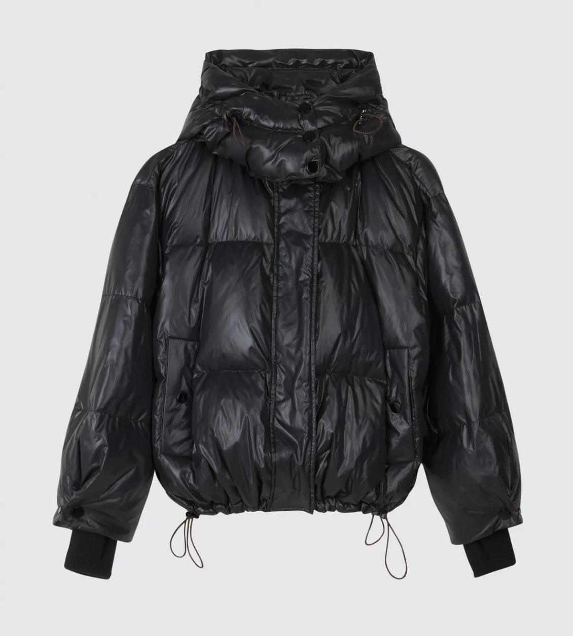 DAY BIRGER - Emmet Black Vinyl Cropped Puffer Jacket - 32 The Guild